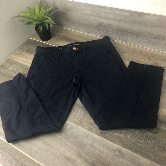 WHBM Crop Straight Blue Flap Pockets Gold Buttons Size 4S - Picture 7 of 8